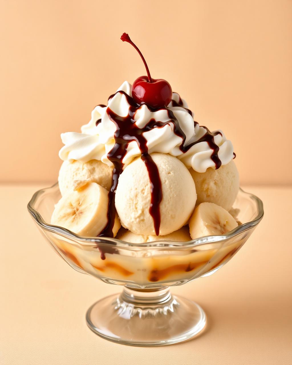 Jumbo banana split with whipped cream and a cherry on top